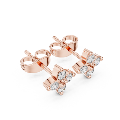 Four Petal Diamond Earrings, 14K Rose Gold Studs, Delicate Flower Diamond Jewelry
