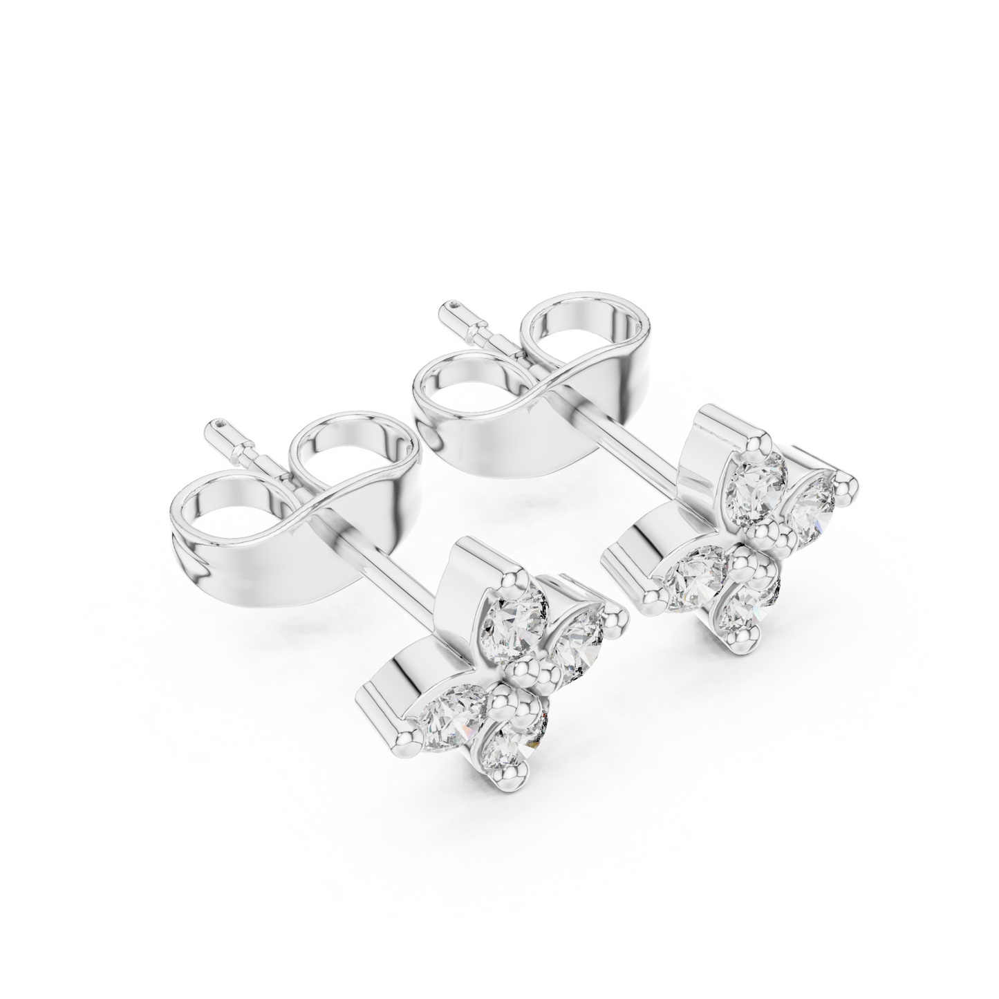 Four Petal Diamond Earrings, 14K Rose Gold Studs, Delicate Flower Diamond Jewelry