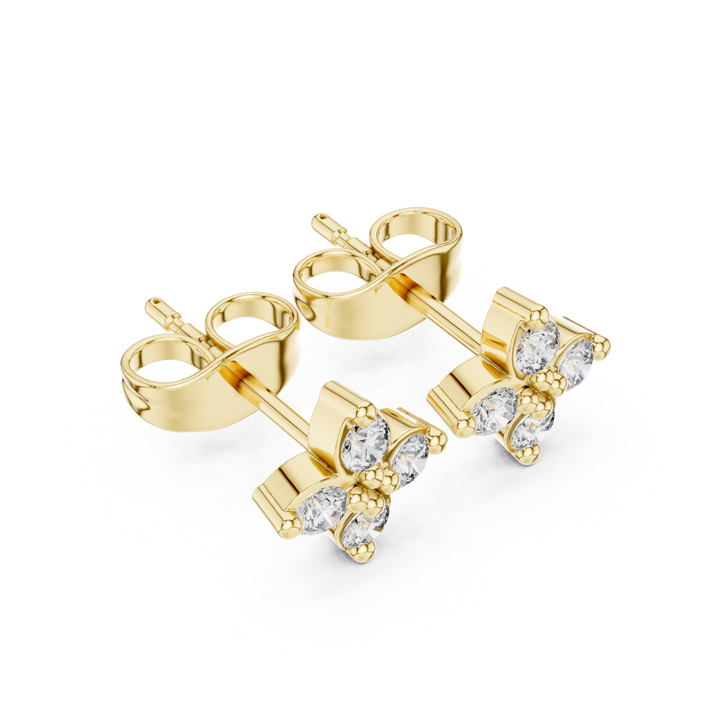 Four Petal Diamond Earrings, 14K Rose Gold Studs, Delicate Flower Diamond Jewelry