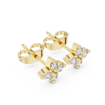 Four Petal Diamond Earrings, 14K Rose Gold Studs, Delicate Flower Diamond Jewelry