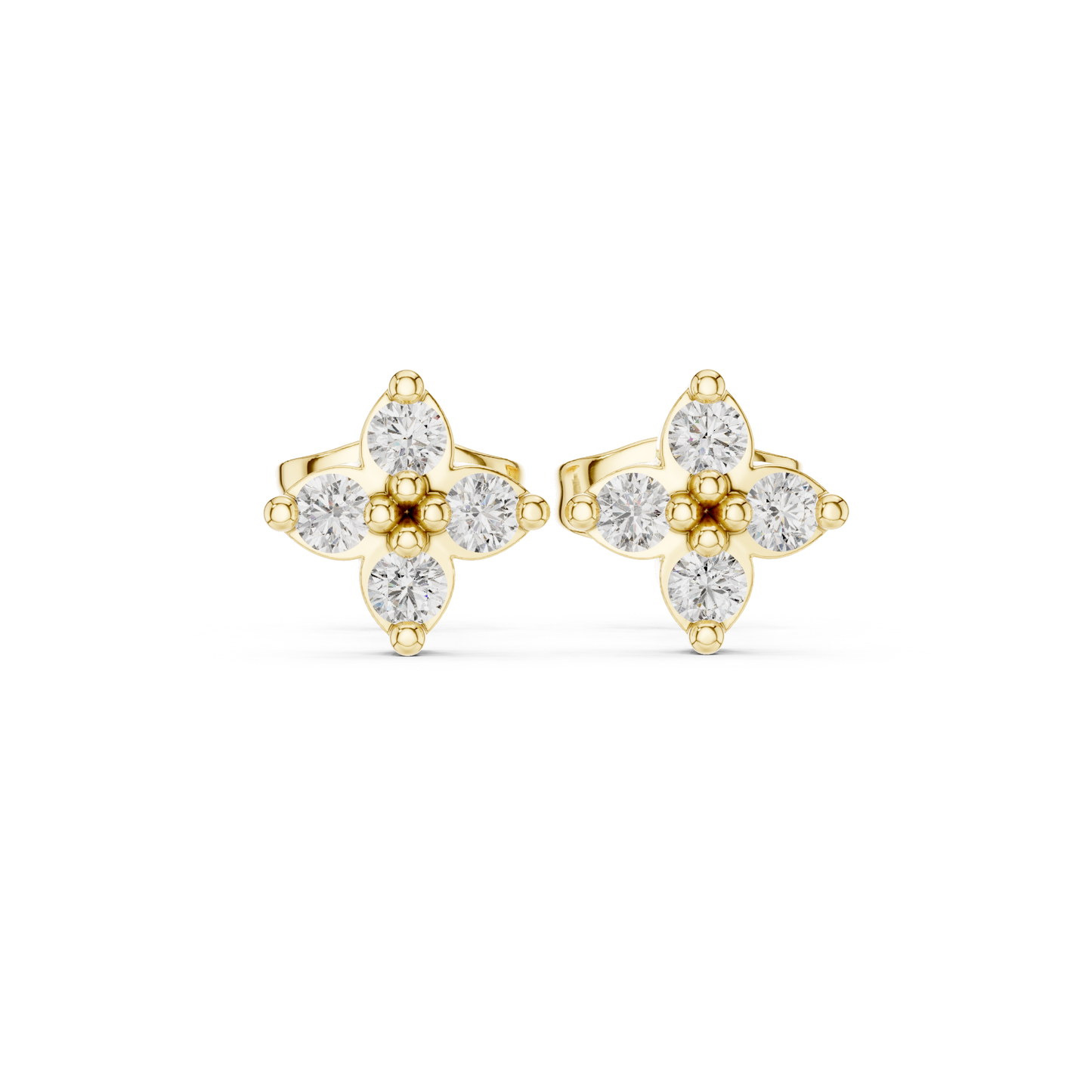 Four Petal Diamond Earrings, 14K Rose Gold Studs, Delicate Flower Diamond Jewelry