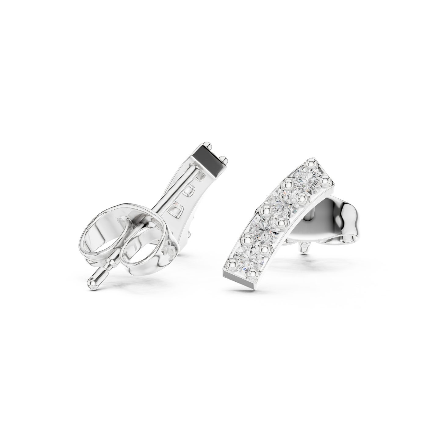 Curved Bar Diamond Stud Earrings, Minimalist Sparkle Ear Climbers,925 Sterling Silver, Silver Gold Plated , Everyday Dainty Earrings