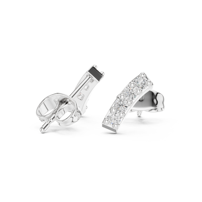 Curved Bar Diamond Stud Earrings, Minimalist Sparkle Ear Climbers,925 Sterling Silver, Silver Gold Plated , Everyday Dainty Earrings