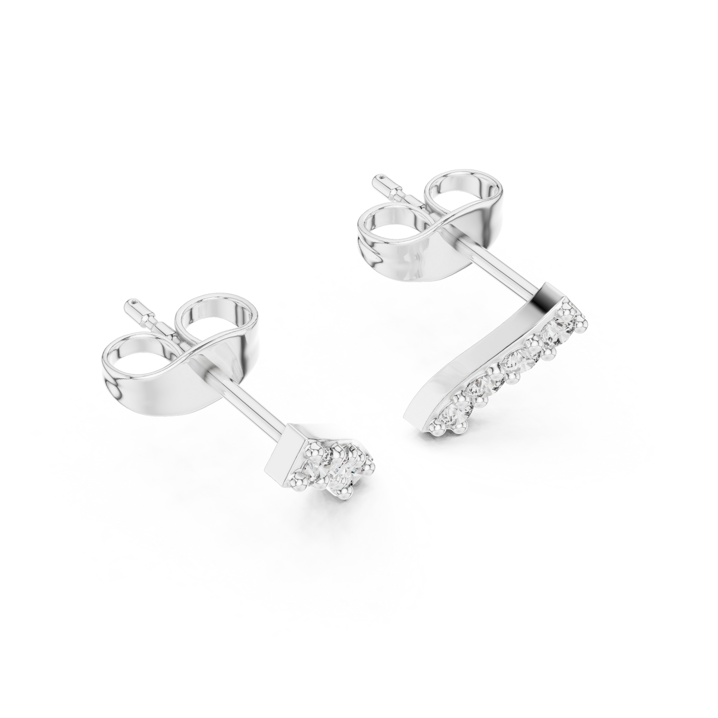 Curved Bar Diamond Stud Earrings, Minimalist Sparkle Ear Climbers,925 Sterling Silver, Silver Gold Plated , Everyday Dainty Earrings