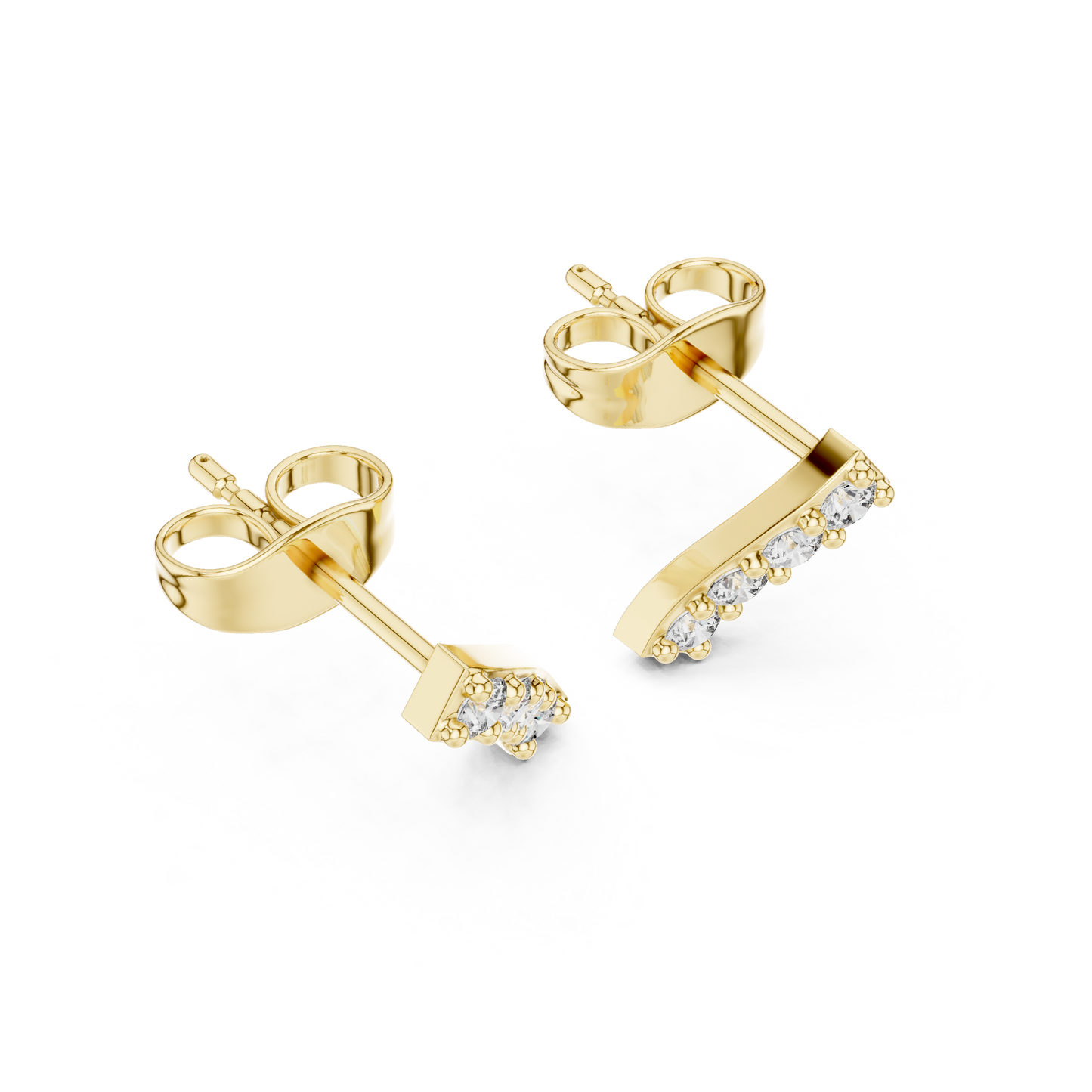 Curved Bar Diamond Stud Earrings, Minimalist Sparkle Ear Climbers,925 Sterling Silver, Silver Gold Plated , Everyday Dainty Earrings