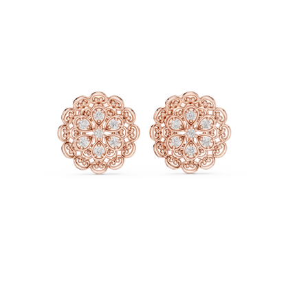 Quiet Luxury Diamond Flower Studs, Minimal Heirloom Floral Earrings in 925 Sterling Silver