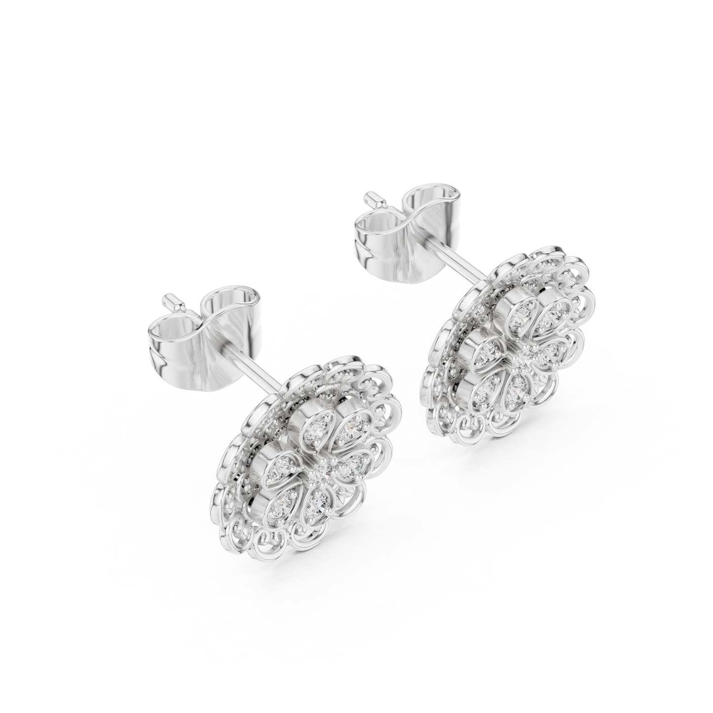 Quiet Luxury Diamond Flower Studs, Minimal Heirloom Floral Earrings in 925 Sterling Silver