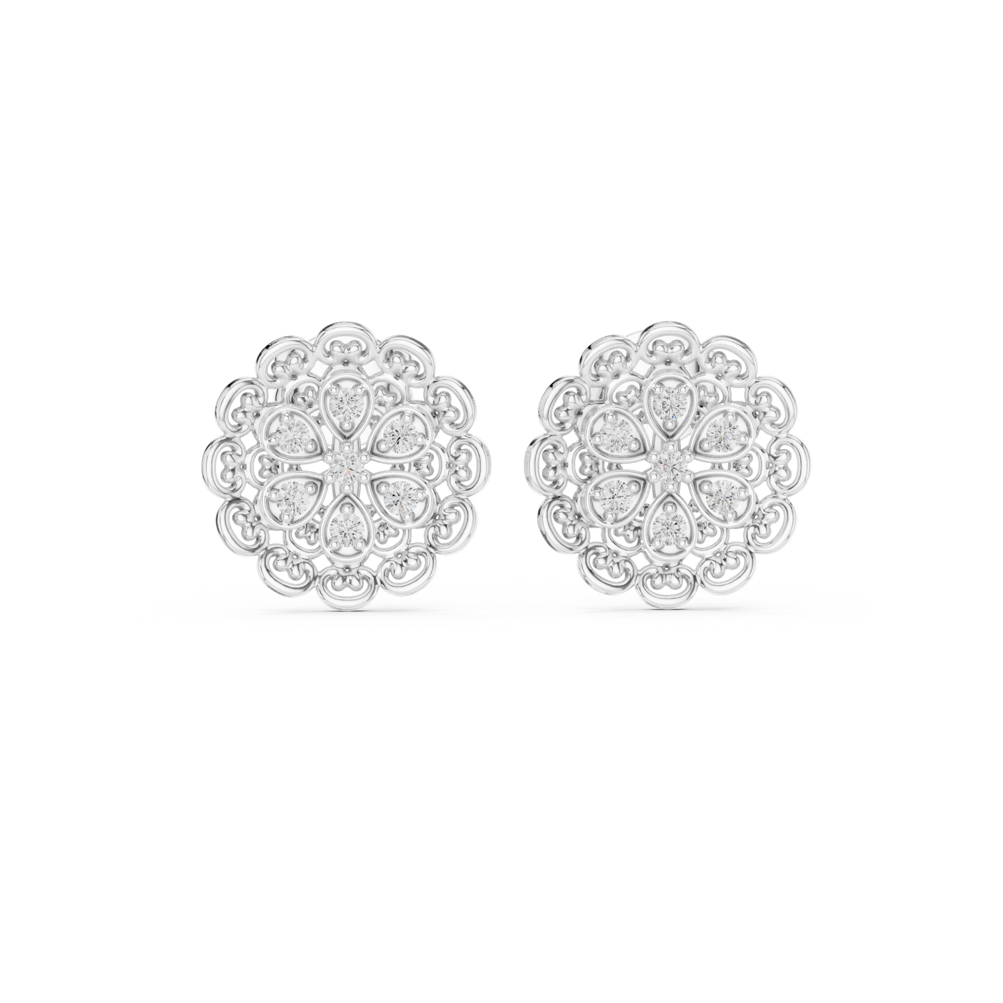 Quiet Luxury Diamond Flower Studs, Minimal Heirloom Floral Earrings in 925 Sterling Silver