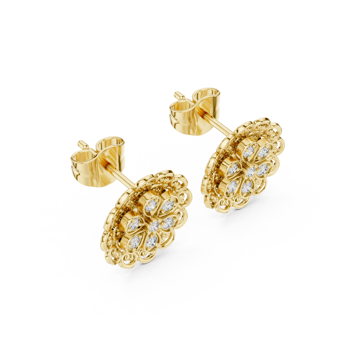 Quiet Luxury Diamond Flower Studs, Minimal Heirloom Floral Earrings in 925 Sterling Silver