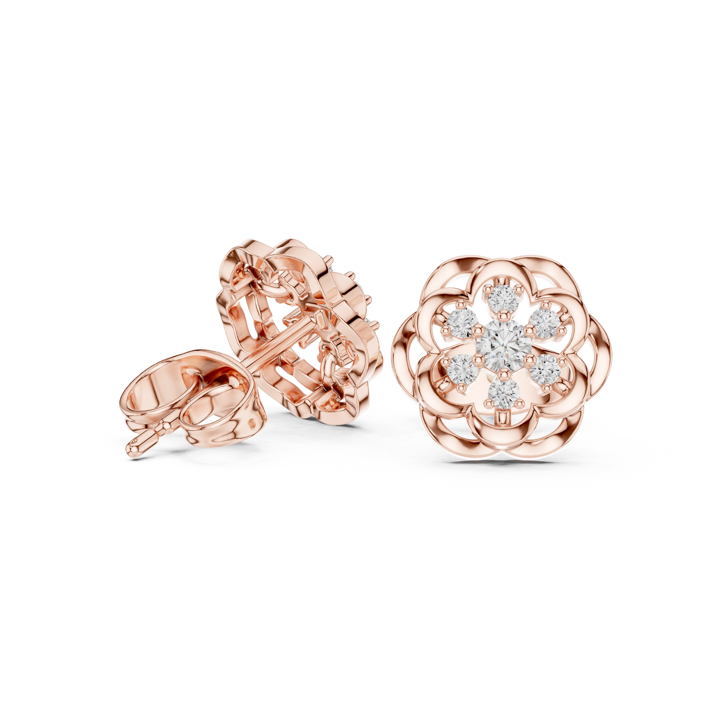 Flux Bloom Spark Diamond Studs – Dynamic Floral Gold Shine -Anniversary Gift For Her