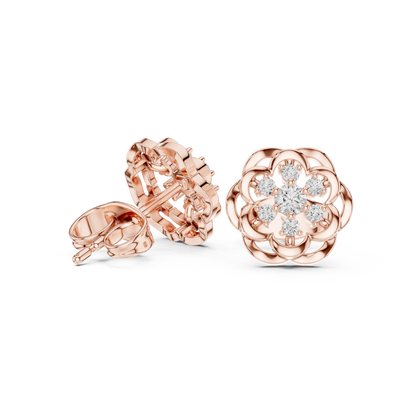 Flux Bloom Spark Diamond Studs – Dynamic Floral Gold Shine -Anniversary Gift For Her