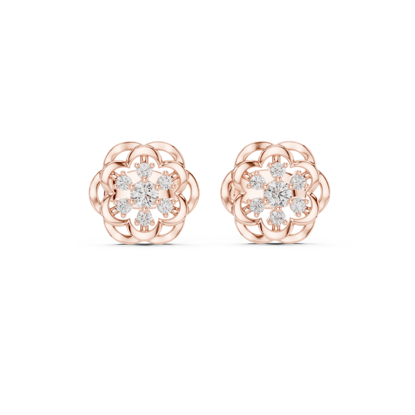 Flux Bloom Spark Diamond Studs – Dynamic Floral Gold Shine -Anniversary Gift For Her