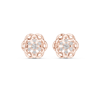 Flux Bloom Spark Diamond Studs – Dynamic Floral Gold Shine -Anniversary Gift For Her