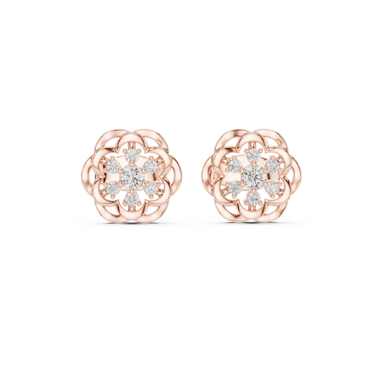 Flux Bloom Spark Diamond Studs – Dynamic Floral Gold Shine -Anniversary Gift For Her