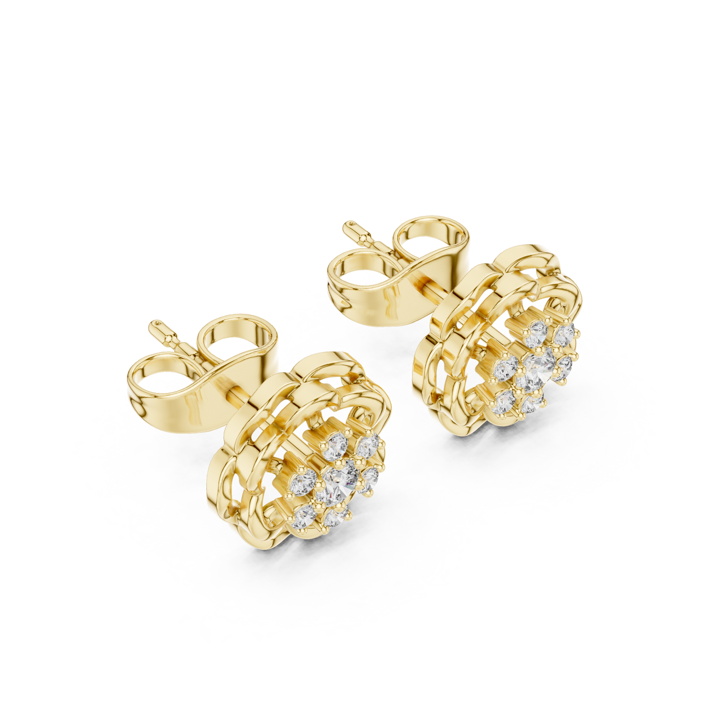Flux Bloom Spark Diamond Studs – Dynamic Floral Gold Shine -Anniversary Gift For Her