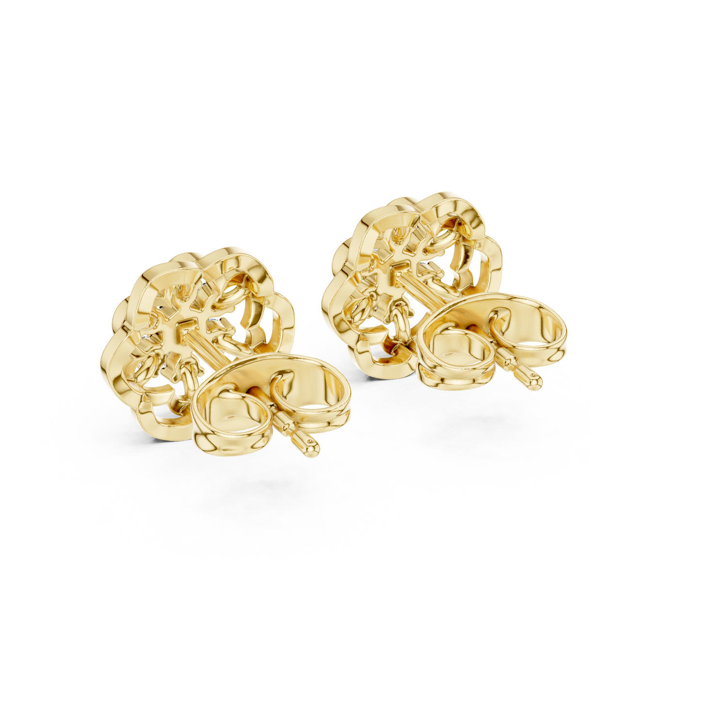 Flux Bloom Spark Diamond Studs – Dynamic Floral Gold Shine -Anniversary Gift For Her