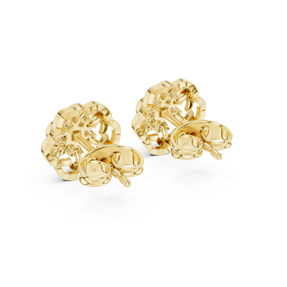 Flux Bloom Spark Diamond Studs – Dynamic Floral Gold Shine -Anniversary Gift For Her