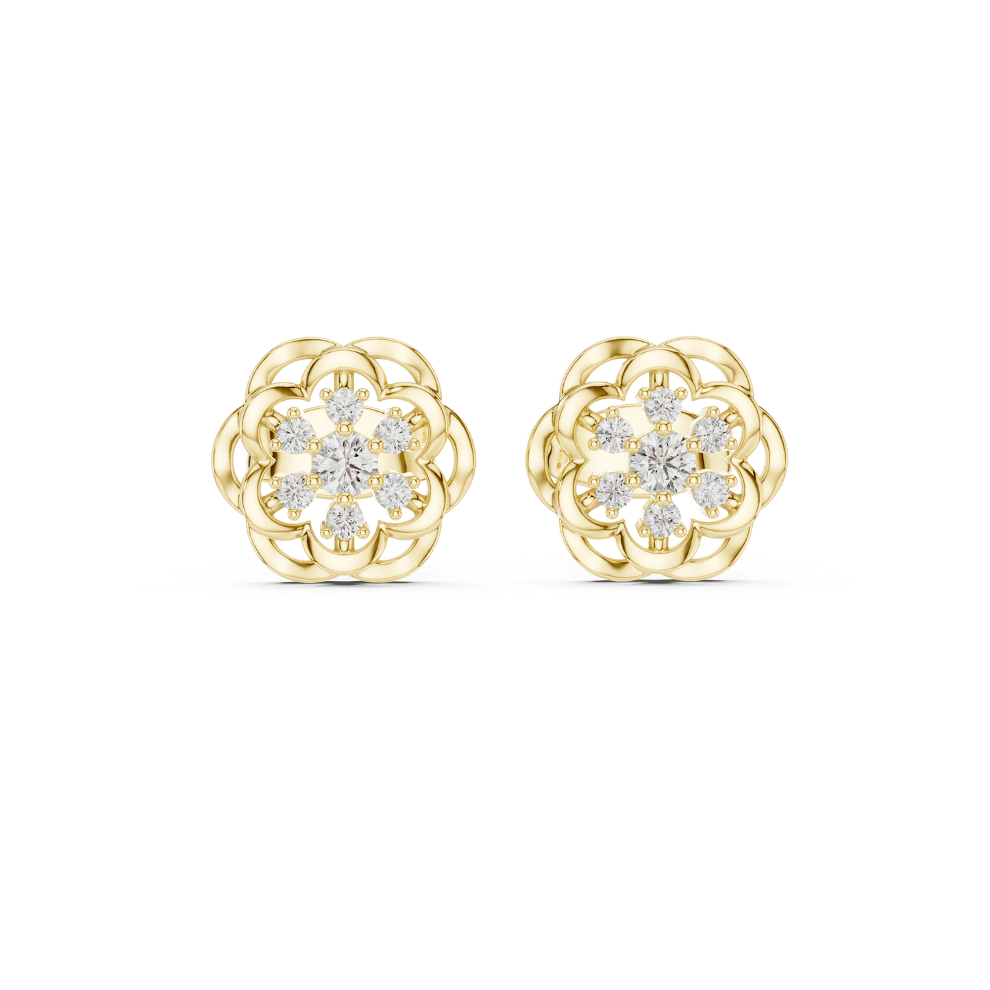 Flux Bloom Spark Diamond Studs – Dynamic Floral Gold Shine -Anniversary Gift For Her