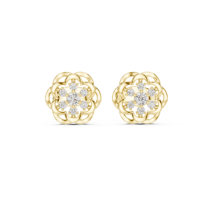 Flux Bloom Spark Diamond Studs – Dynamic Floral Gold Shine -Anniversary Gift For Her