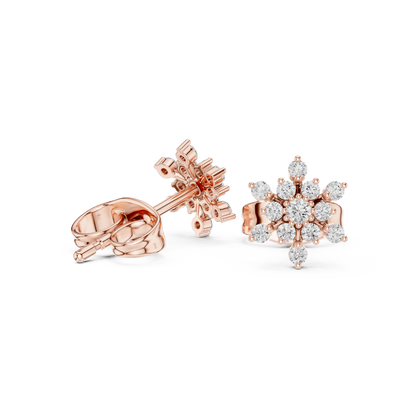 Tiny Snowflake Diamond Earrings • 14K Gold Cluster Studs • Minimalist Sparkle Earrings for Women