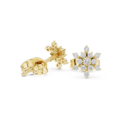 Tiny Snowflake Diamond Earrings • 14K Gold Cluster Studs • Minimalist Sparkle Earrings for Women
