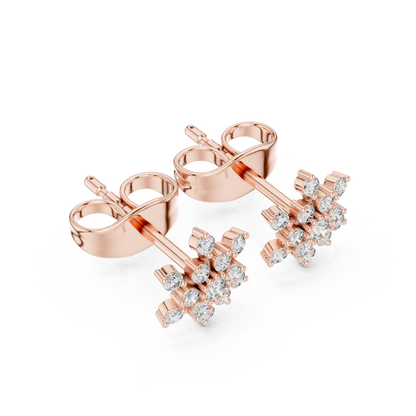 Tiny Snowflake Diamond Earrings • 14K Gold Cluster Studs • Minimalist Sparkle Earrings for Women