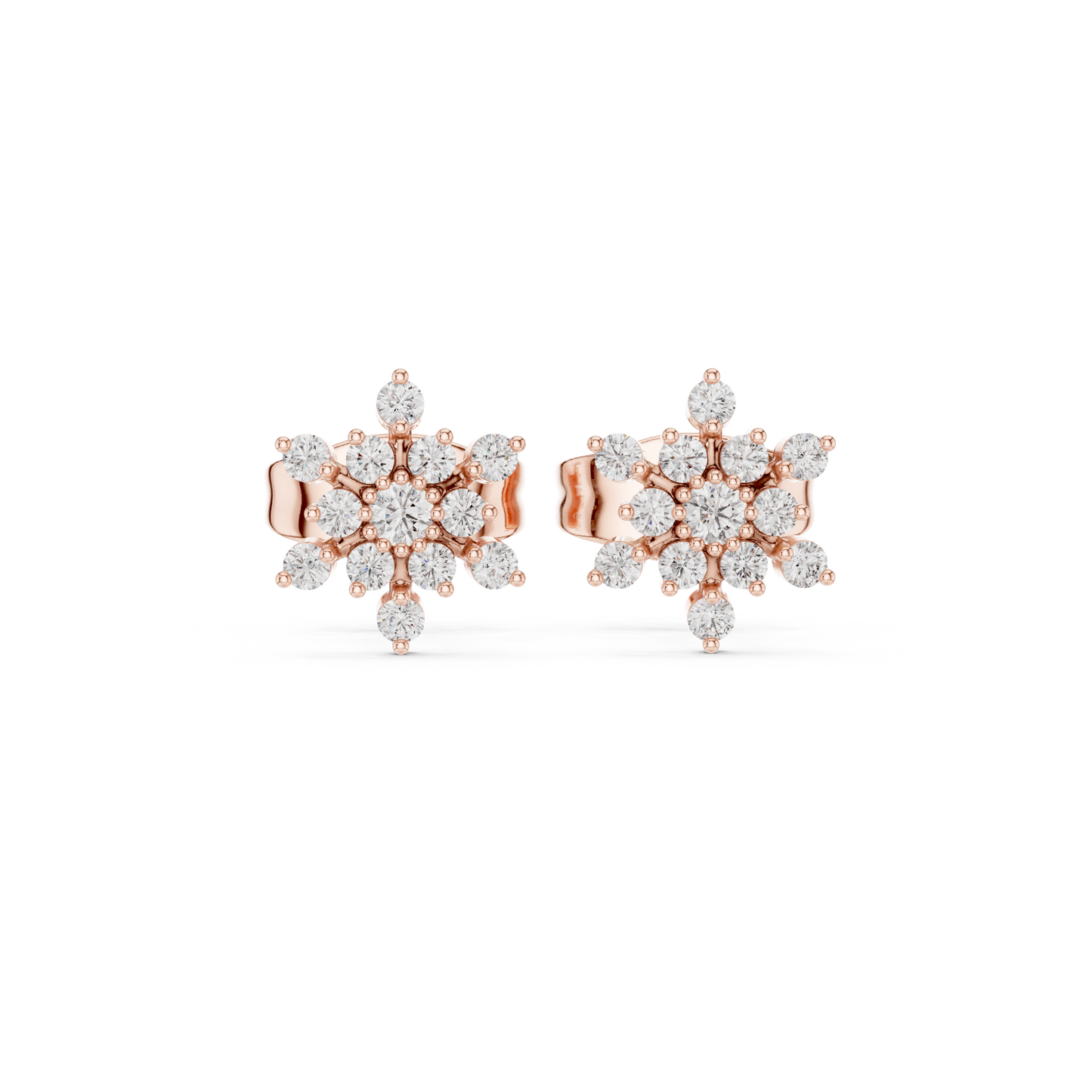 Tiny Snowflake Diamond Earrings • 14K Gold Cluster Studs • Minimalist Sparkle Earrings for Women