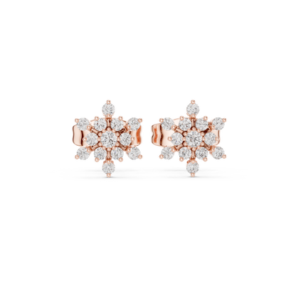 Tiny Snowflake Diamond Earrings • 14K Gold Cluster Studs • Minimalist Sparkle Earrings for Women