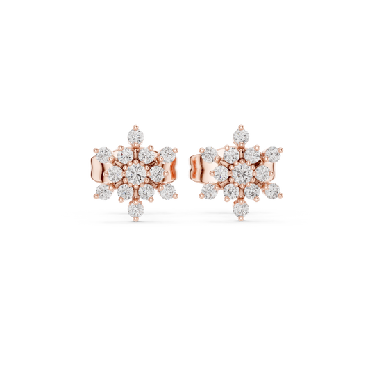 Tiny Snowflake Diamond Earrings • 14K Gold Cluster Studs • Minimalist Sparkle Earrings for Women