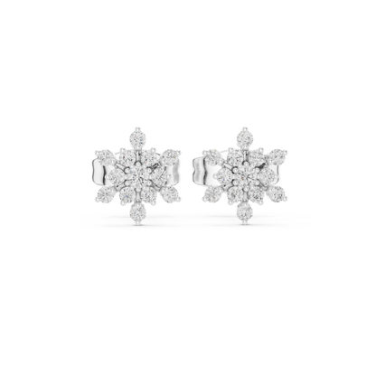 Tiny Snowflake Diamond Earrings • 14K Gold Cluster Studs • Minimalist Sparkle Earrings for Women