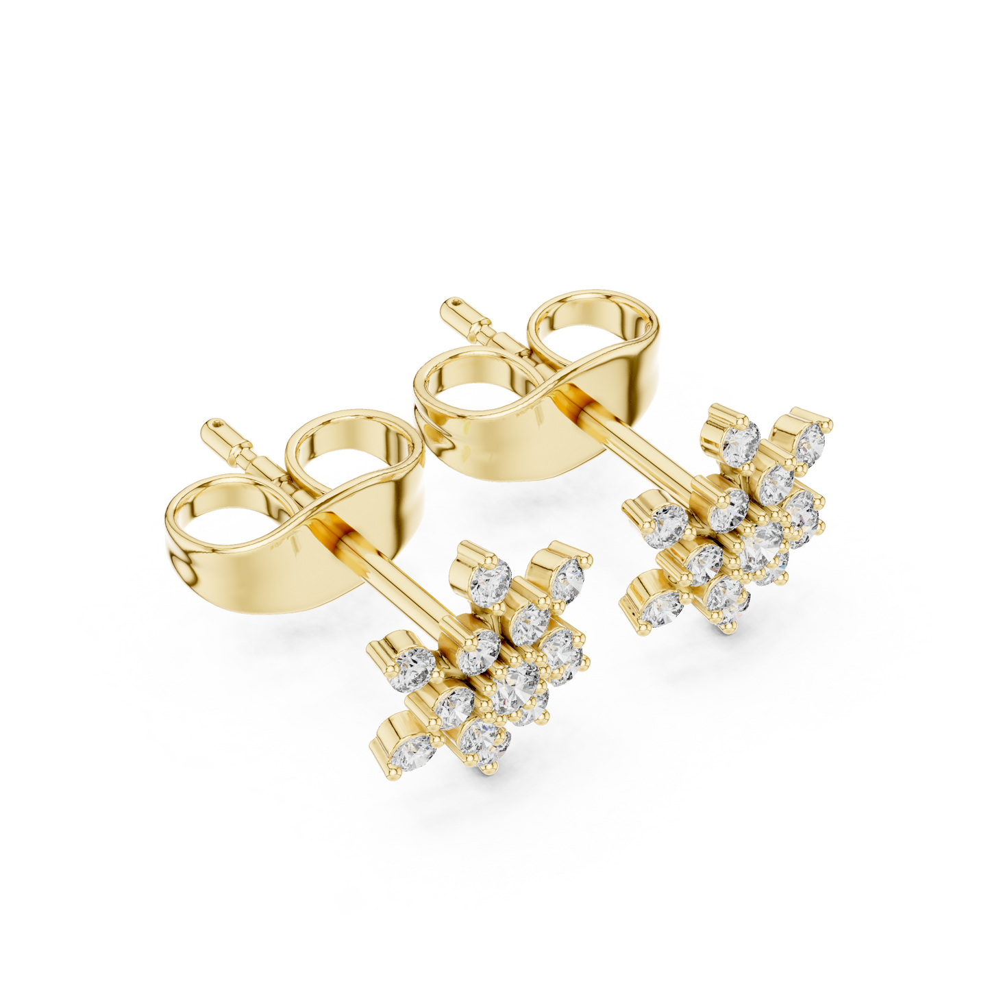 Tiny Snowflake Diamond Earrings • 14K Gold Cluster Studs • Minimalist Sparkle Earrings for Women