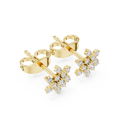 Tiny Snowflake Diamond Earrings • 14K Gold Cluster Studs • Minimalist Sparkle Earrings for Women