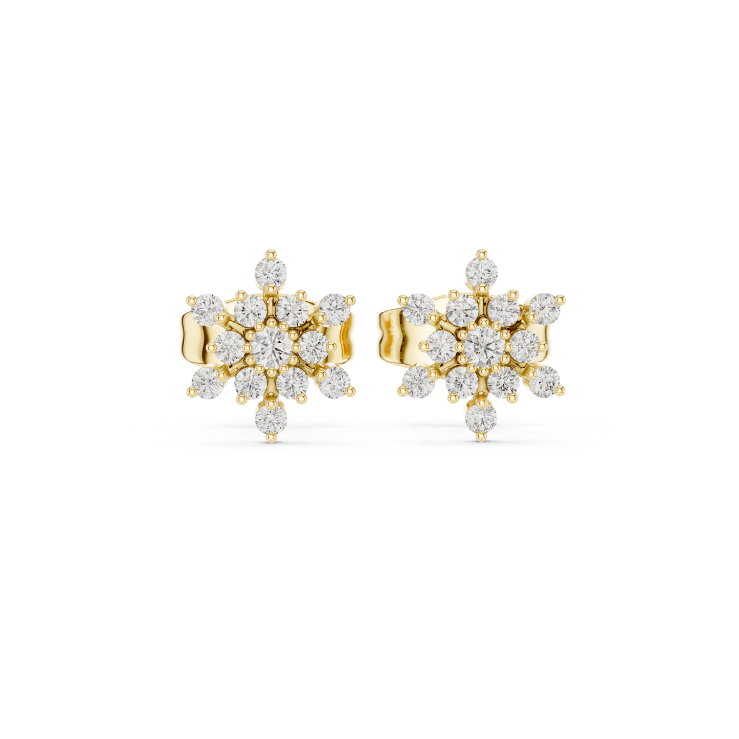 Tiny Snowflake Diamond Earrings • 14K Gold Cluster Studs • Minimalist Sparkle Earrings for Women