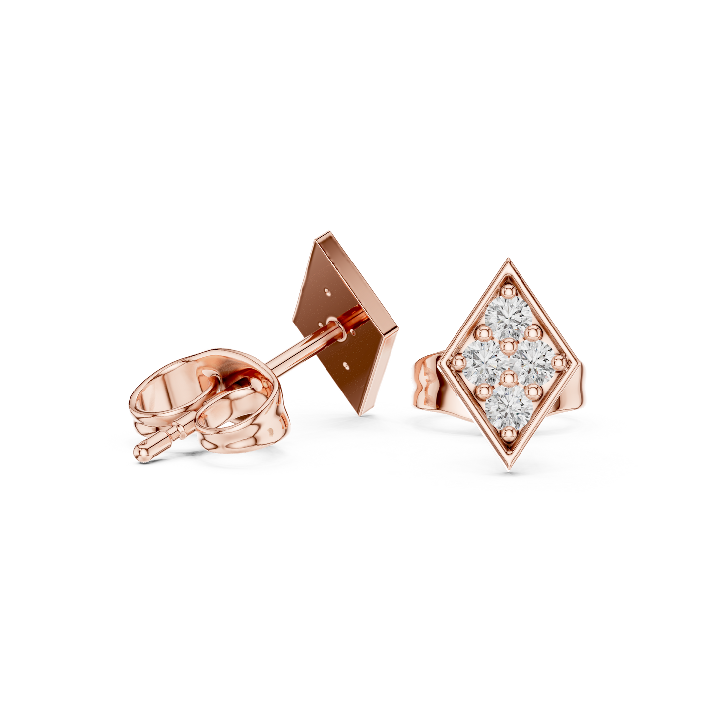 Rhombus Aura Diamond Studs • Precision Geo Cluster • Solid Gold Shimmer Studs