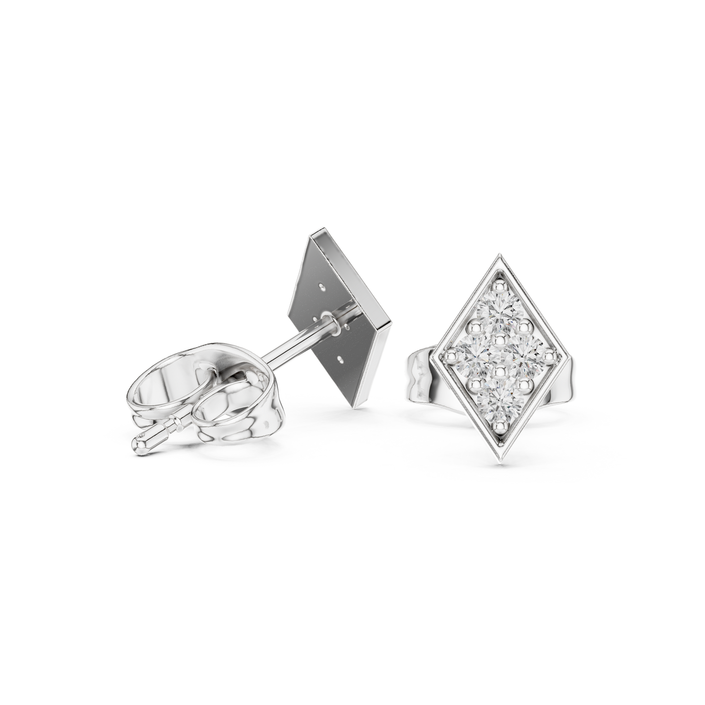 Rhombus Aura Diamond Studs • Precision Geo Cluster • Solid Gold Shimmer Studs