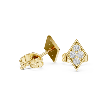 Rhombus Aura Diamond Studs • Precision Geo Cluster • Solid Gold Shimmer Studs