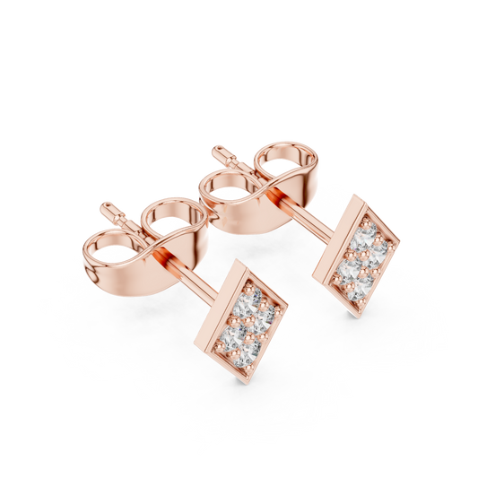 Rhombus Aura Diamond Studs • Precision Geo Cluster • Solid Gold Shimmer Studs