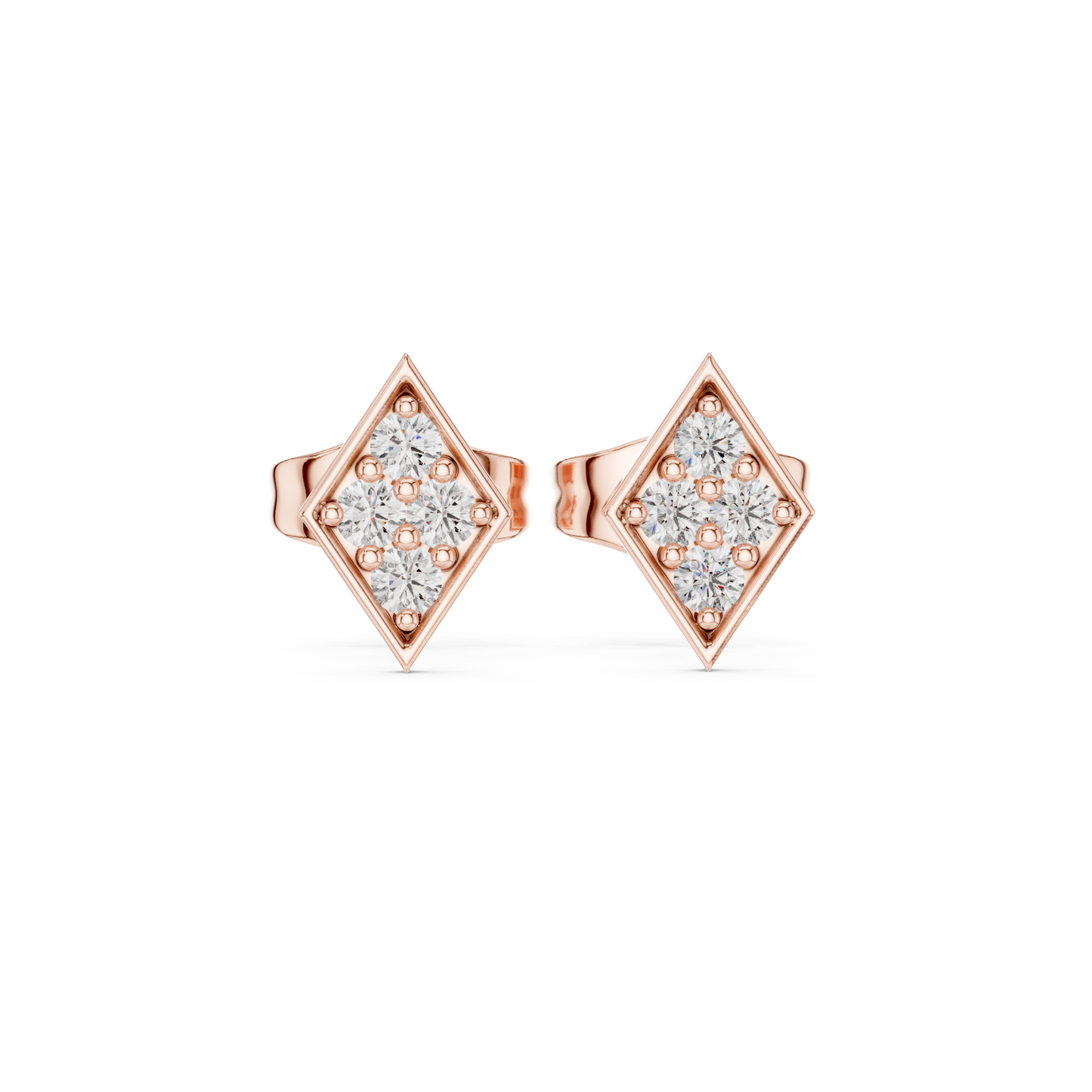 Rhombus Aura Diamond Studs • Precision Geo Cluster • Solid Gold Shimmer Studs