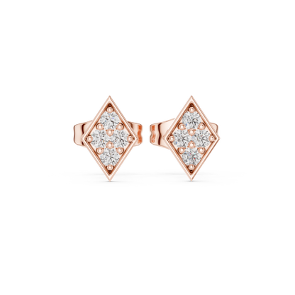 Rhombus Aura Diamond Studs • Precision Geo Cluster • Solid Gold Shimmer Studs