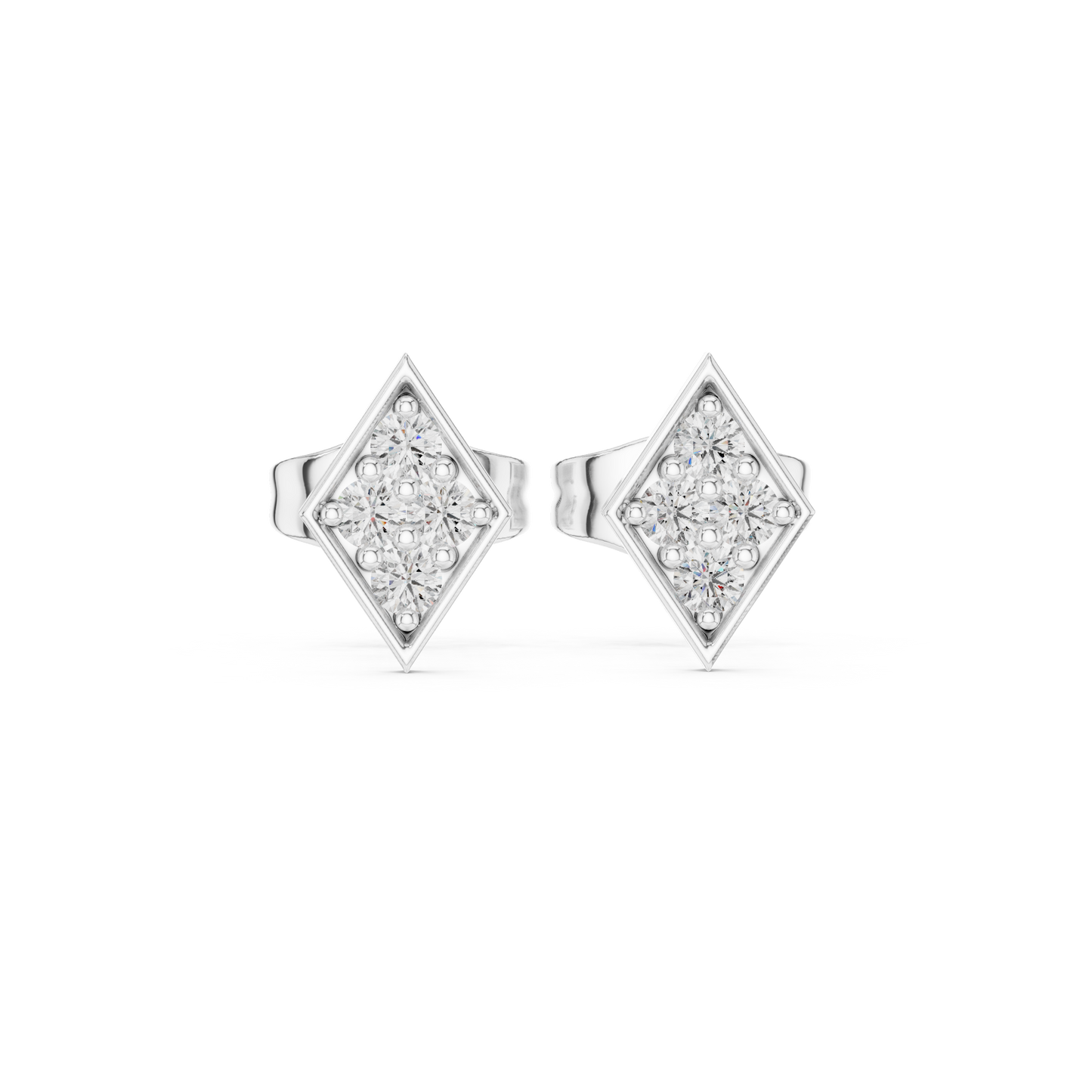 Rhombus Aura Diamond Studs • Precision Geo Cluster • Solid Gold Shimmer Studs