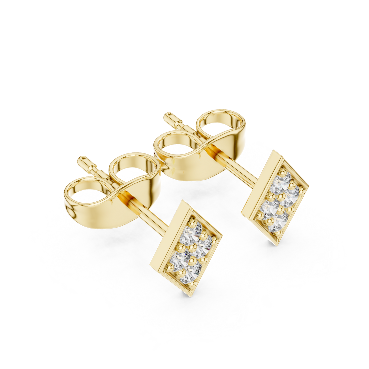 Rhombus Aura Diamond Studs • Precision Geo Cluster • Solid Gold Shimmer Studs