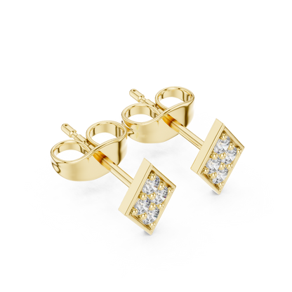 Rhombus Aura Diamond Studs • Precision Geo Cluster • Solid Gold Shimmer Studs