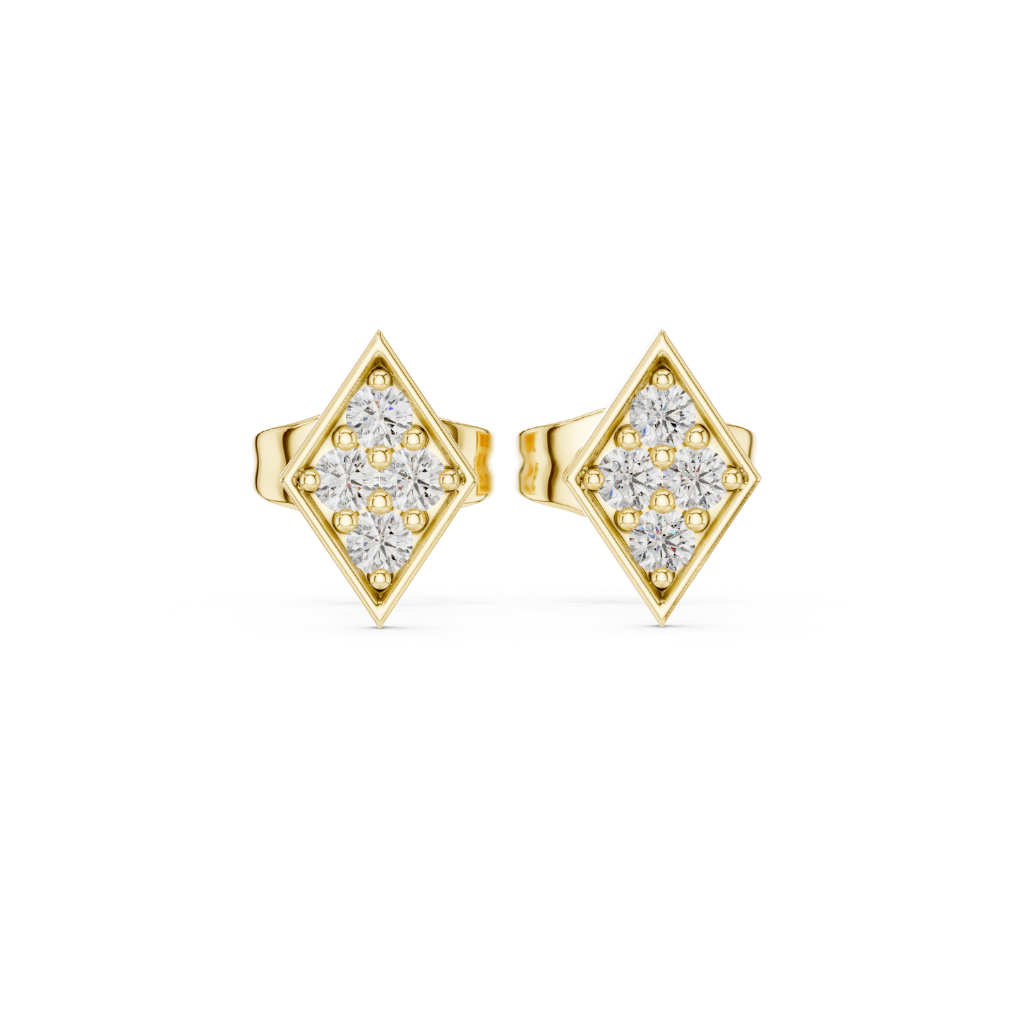 Rhombus Aura Diamond Studs • Precision Geo Cluster • Solid Gold Shimmer Studs