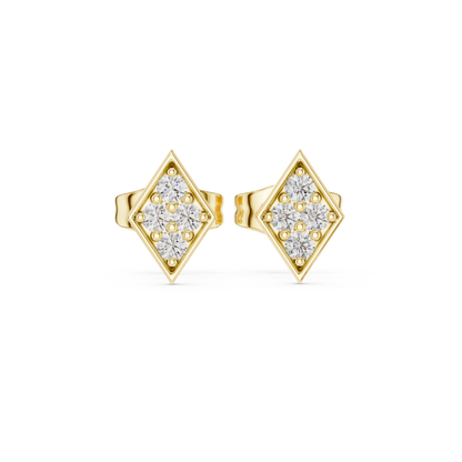 Rhombus Aura Diamond Studs • Precision Geo Cluster • Solid Gold Shimmer Studs