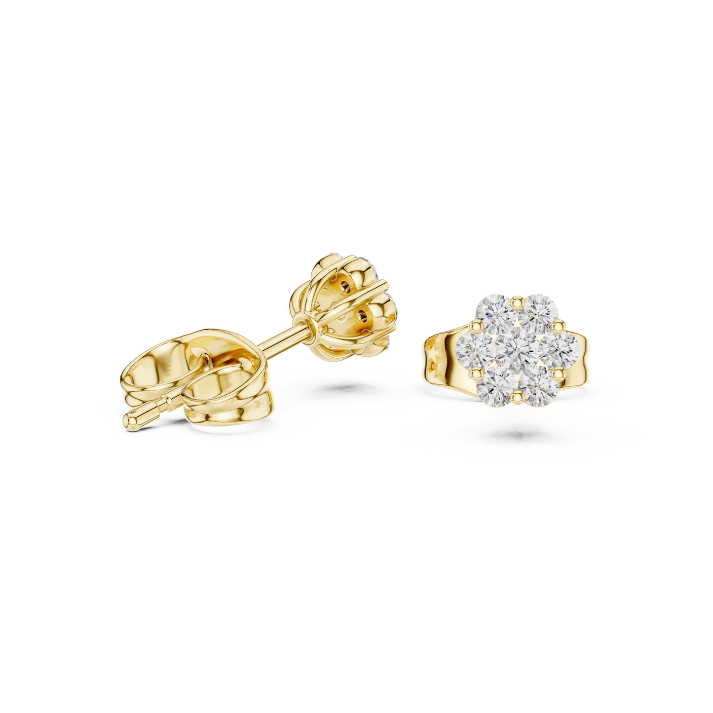 Bridal Diamond Stud Earrings, Gold Flower Cluster Studs, Wedding Jewelry, Dainty Diamond Earrings