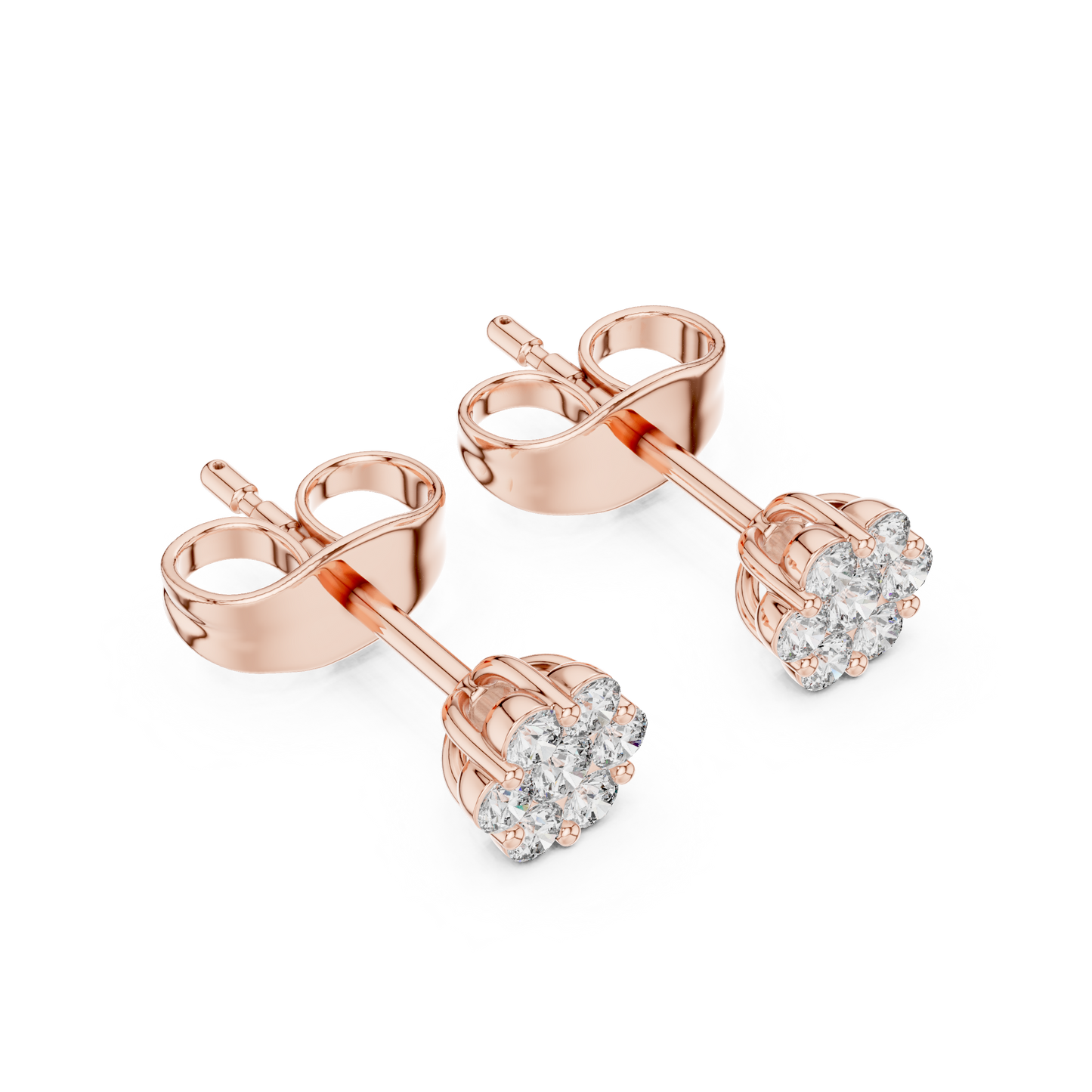 Bridal Diamond Stud Earrings, Gold Flower Cluster Studs, Wedding Jewelry, Dainty Diamond Earrings