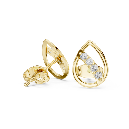 Museum-Inspired Diamond Earrings, Minimalist D Shape Studs, 14K Gold High Design Jewelry, Rare Silhouette