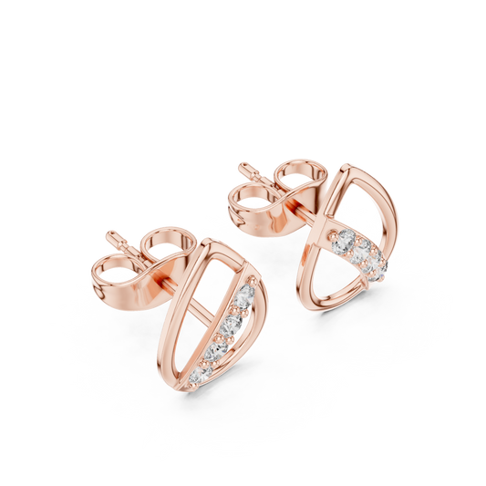 Museum-Inspired Diamond Earrings, Minimalist D Shape Studs, 14K Gold High Design Jewelry, Rare Silhouette