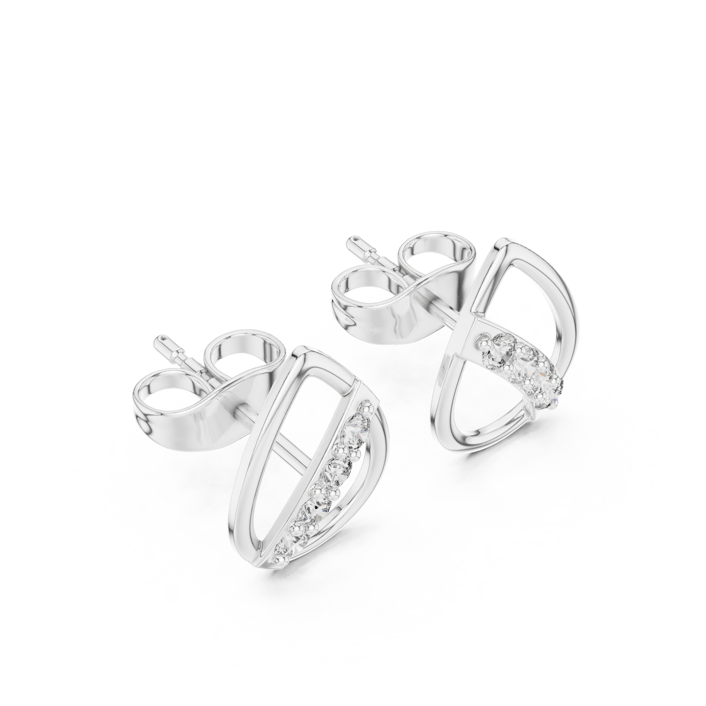 Museum-Inspired Diamond Earrings, Minimalist D Shape Studs, 14K Gold High Design Jewelry, Rare Silhouette