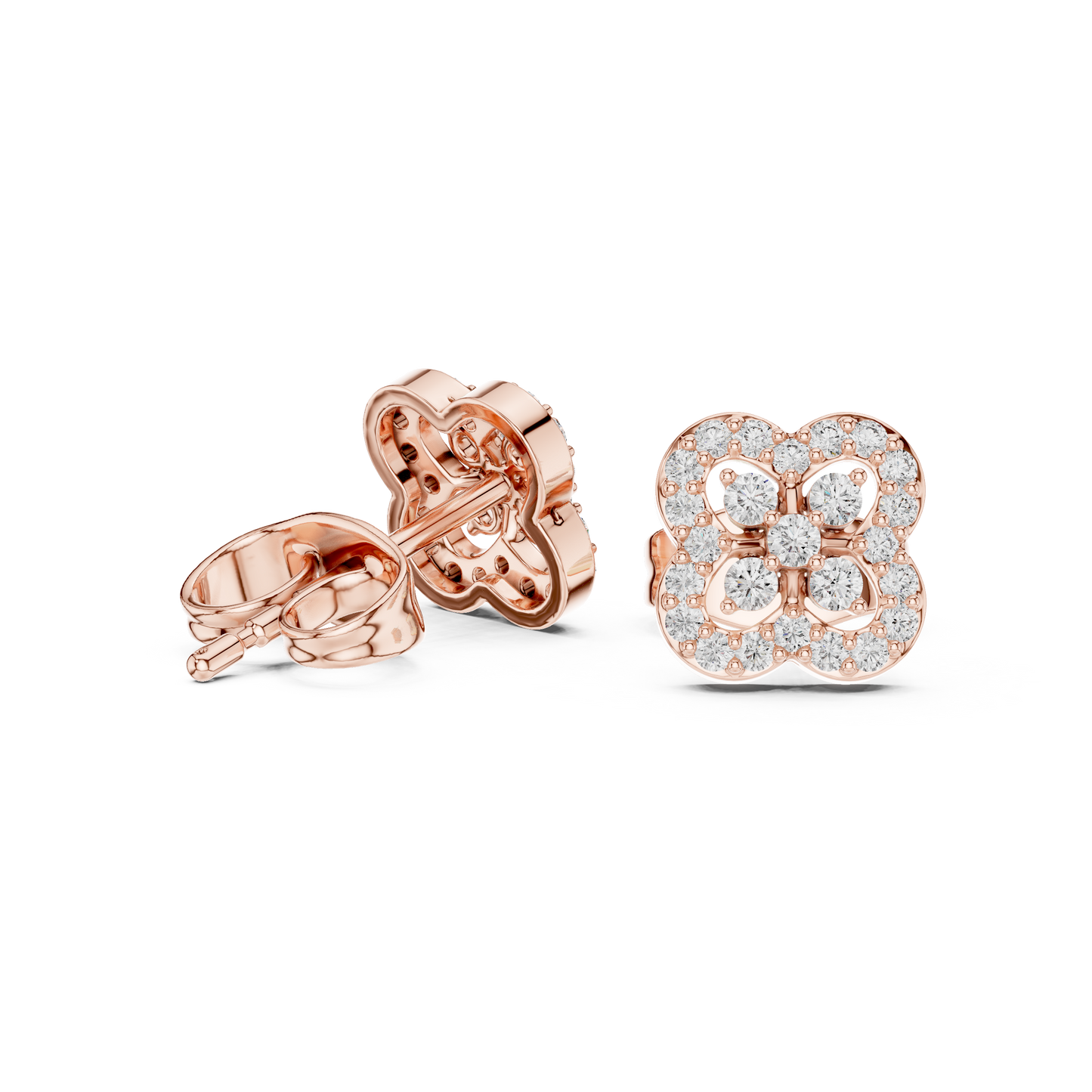Sovereign Clover Diamond Stud Earrings • High-Class Floral Sparkle • Timeless Luxury Gift